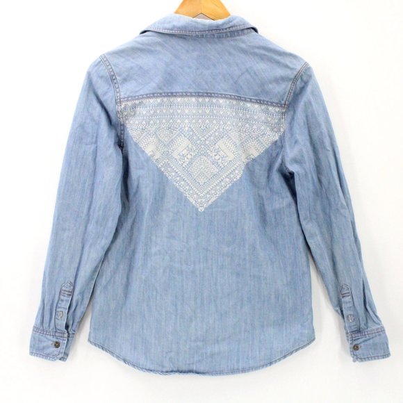 Element Denim Shirt Womens Blue Button Down Long Sleeve Medium Washed Small S - Picture 6 of 8